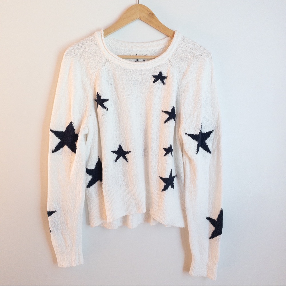 Lou & Grey White and Navy Star Roll Neck Sweater